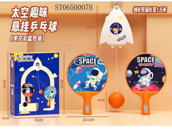 Space Hanging Table Tennis Toy for Kids | Indoor Ping Pong Game with Adjustable String & Paddles